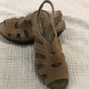 Skechers Suede Peep-Toe Sandals